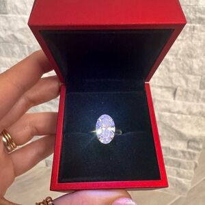 Hidden halo engagement ring 6 carat solitaire oval moissanite ring